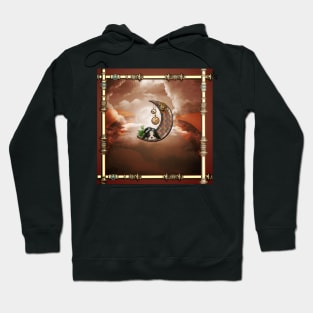 Steampunk moon with little puppy clocks and gears Hoodie